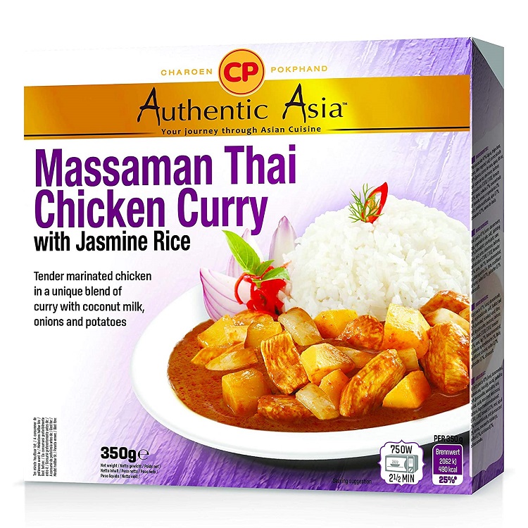 Piatto pronto massaman curry con pollo e riso jasmine CP 350g. Piatto pronto massaman curry con pollo e riso jasmine CP 350g.